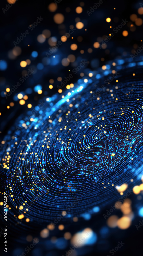 Aufkleber digital fingerprint with layers of encrypted code, showcasing mesmerizing swirl of blue and gold lig