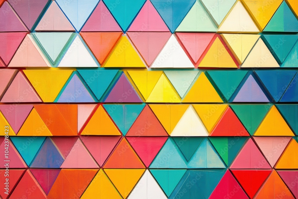 Poster Triangular patterns in various colors form an abstract surface, showcasing geometric design and artistic style. Generative AI