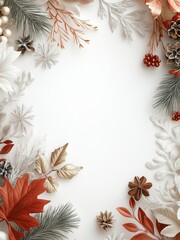 Festive Winter Floral Border with Copy Space at Center