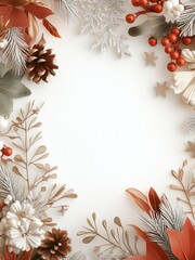 Festive Winter Floral Border with Copy Space at Center