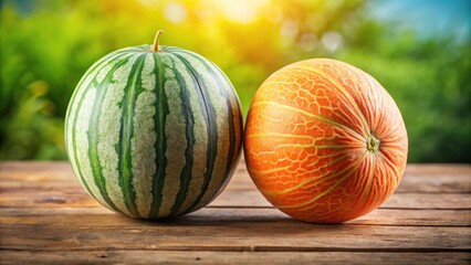 Refreshing view of watermelon and cantaloupe against the sky
