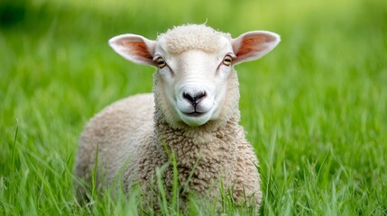 Obraz premium Meadow Moments:Serene Sheep. Concept of tranquility, nature, pastoral life, innocence, flock unity.