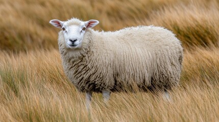 Fototapeta premium Meadow Moments:Serene Sheep. Concept of tranquility, nature, pastoral life, innocence, flock unity.