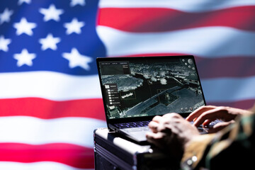 USA CIA agent combating organized crime and terrorism using surveillance system, close up shot. United States Central Intelligence Agency officer protecting national sovereignty