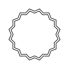 Round frame with zigzag edges. Circle shape with jagged borders. Vignette or mirror, empty text box, tag or label isolated on white background. Vector graphic illustration.