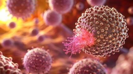 Fototapeta premium Visualizing Therapeutic Efficacy in Cancer:Apoptotic Cells Within a Tumor.Concept of cancer treatment, apoptosis, cell death, medical research, drug development.