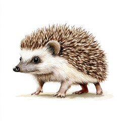 Obraz premium A cute hedgehog waddling quickly, its spines beautifully illustrated in watercolor. Isolated on a white background, this hand-drawn piece highlights the charm of this small mammal.