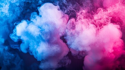 Fototapeta premium Abstract pink and blue smoke clouds against dark background