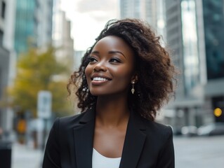 Obraz premium Successful Businesswoman Smiling on City Street