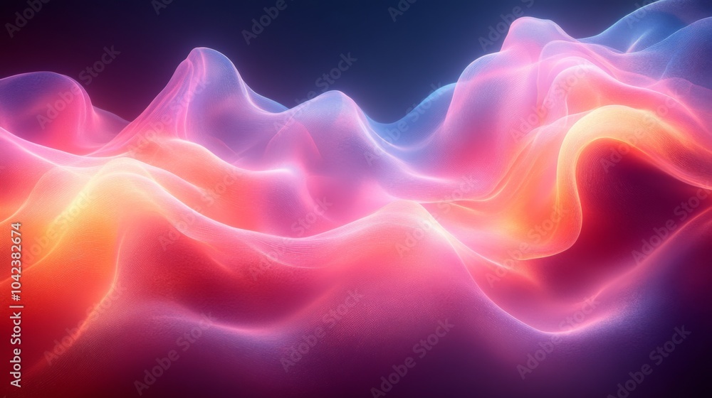 Poster Vibrant waves of light undulate gracefully across the canvas, showcasing a blend of colors that create an ethereal, dreamlike effect in a digital artwork.
