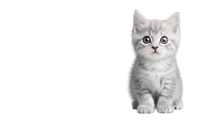 Fototapeta premium Curious Kitten: A fluffy gray kitten with big blue eyes gazes curiously at the camera, radiating innocence and playful energy.