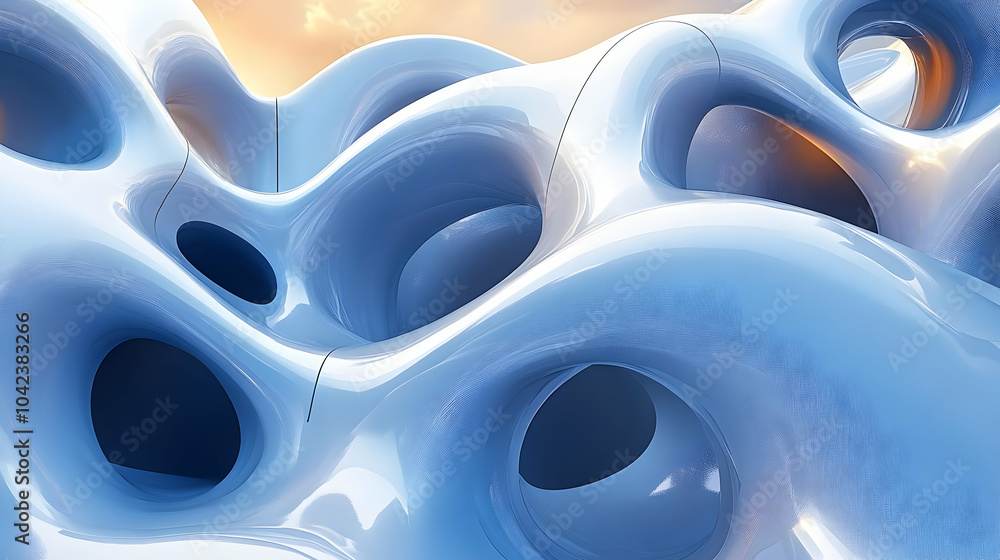 Poster abstract organic shapes with smooth surfaces and openings.