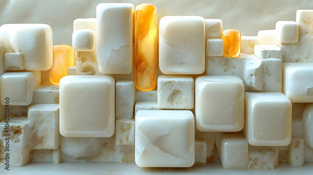 Poster Abstract arrangement of translucent blocks resembling onyx or marble.