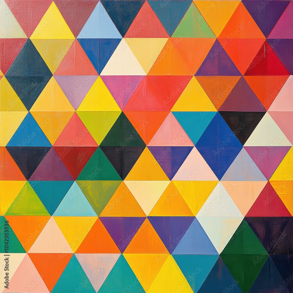 Poster a stunning display of intricate triangular patterns bursts with colors, creating a captivating geome
