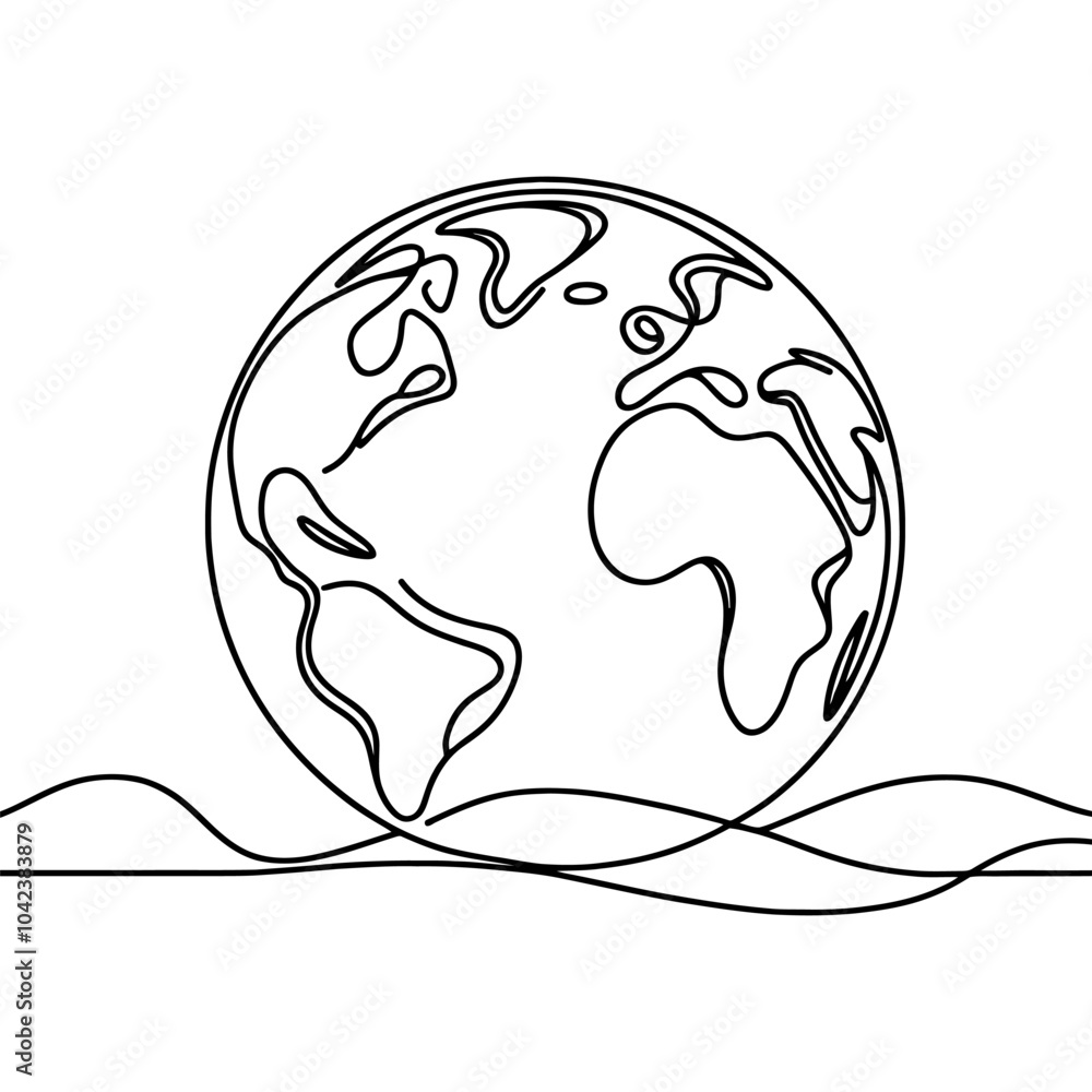 Poster continuous linear drawing of the globe. single-line drawing of the earth. globe in one line style. v