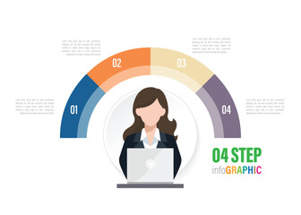 woman employee half circle Pie charts for infographics. Elements with 3, 4, 5, 6, 7, 8, 9, 10 steps, options.