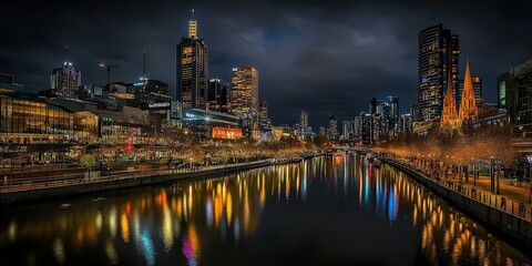 Fototapeta premium Nighttime Cityscape Reflection.