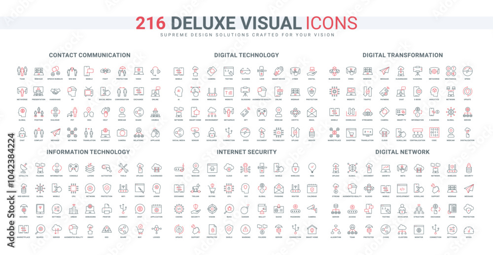 Poster digital transformation of network services, cybersecurity for information technology line icon set. 
