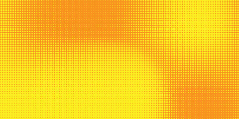 Fototapeta premium Yellow halftone pattern. Retro comic gradient background. Bright orange pixelated dotted texture overlay.