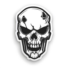 Fototapeta premium A detailed black and white illustration of a menacing skull with sharp teeth and deep-set eyes.