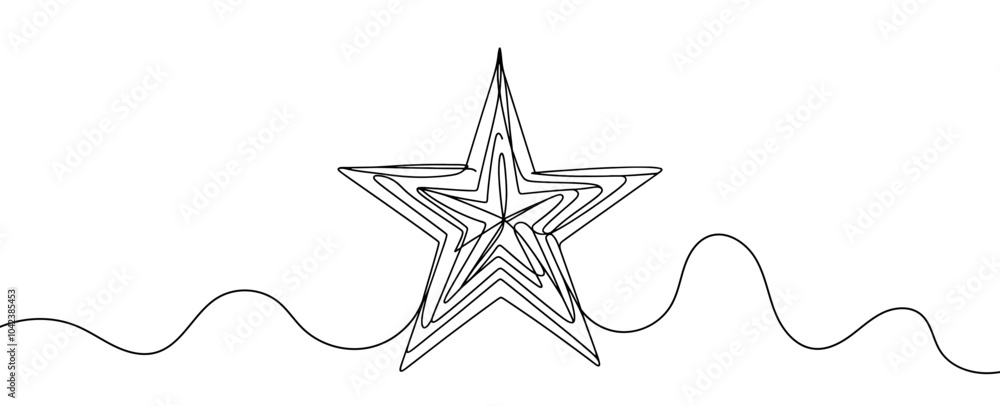 Poster continuous linear drawing of star. one line drawing star. star in one line style. vector illustratio
