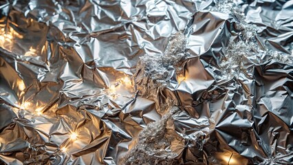 Reflective silver foil background with gray shiny metal texture