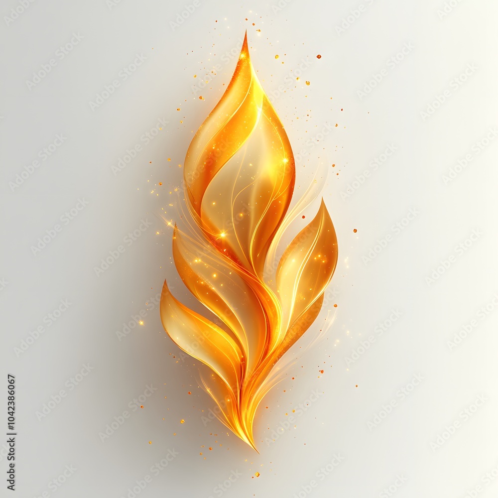 Poster an abstract golden flame design featuring flowing shapes and sparkling details, creating a sense of 