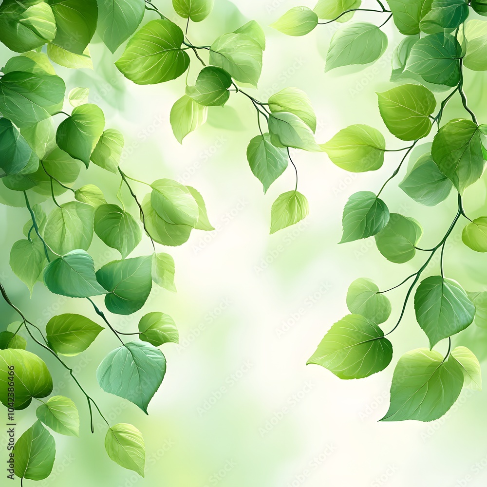 Poster a lush display of green leaves gently swaying in a soft light, creating a serene and refreshing atmo