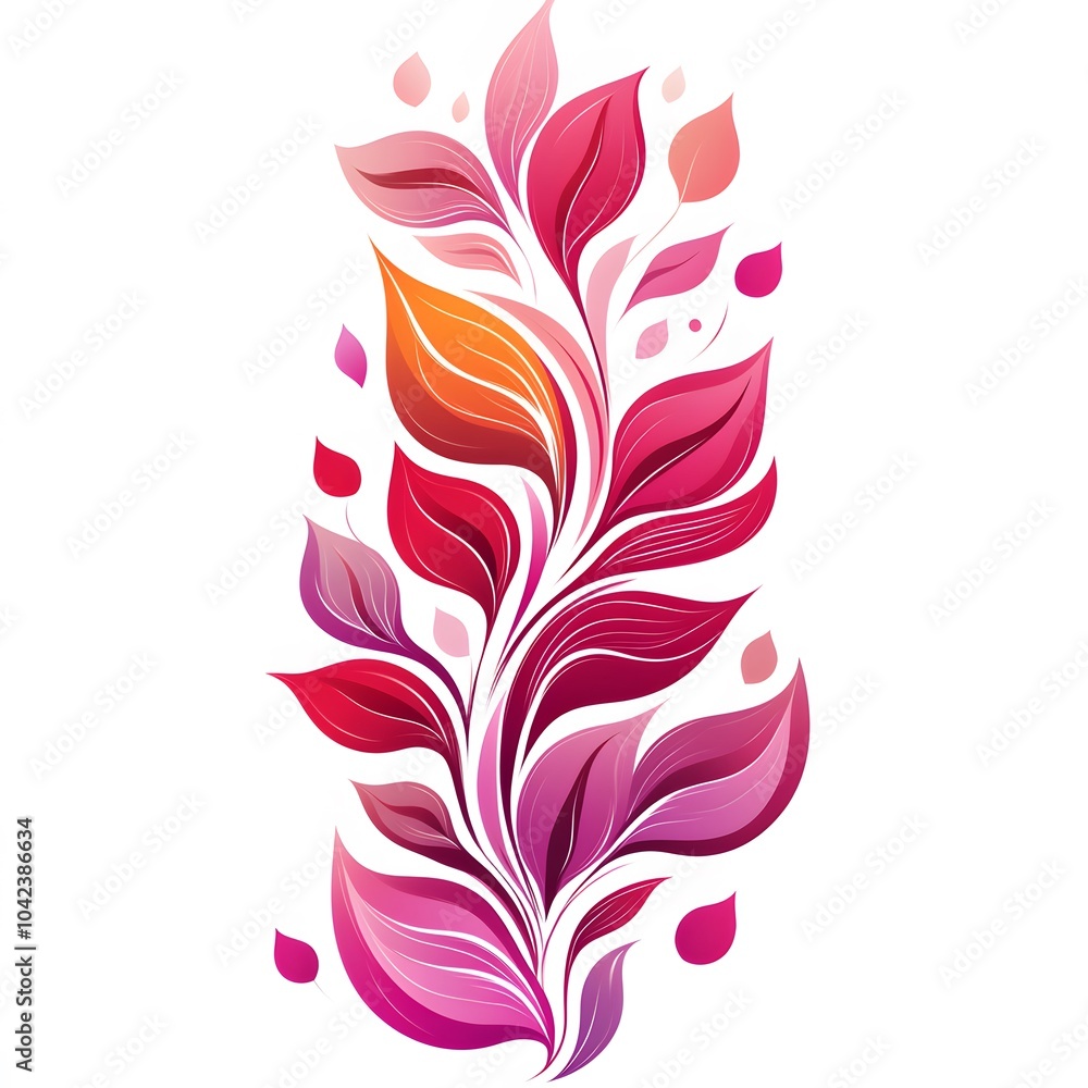 Poster a vibrant design featuring flowing pink and red leaves, creating a dynamic and cheerful floral patte