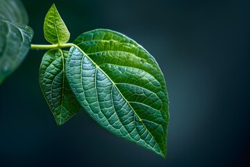 A close up of a green leaf on a branch