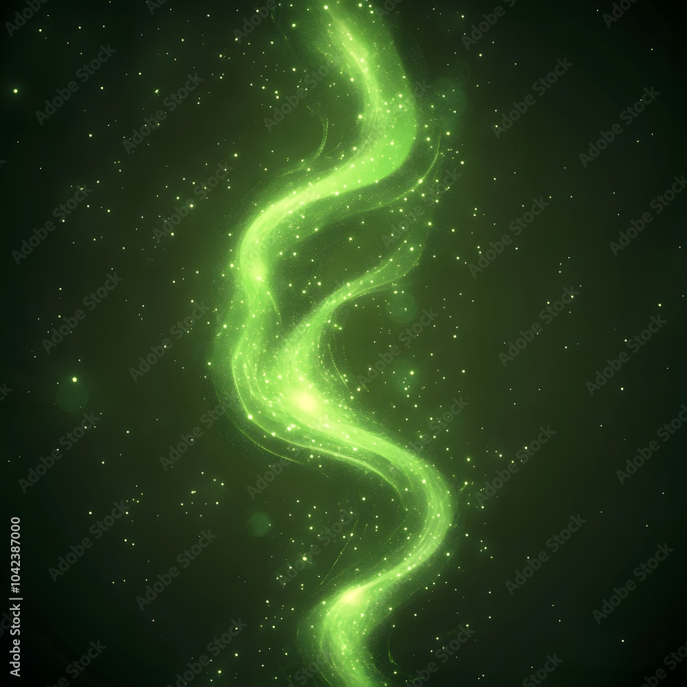 Poster a mesmerizing swirl of green light and sparkles against a dark background, creating an enchanting co