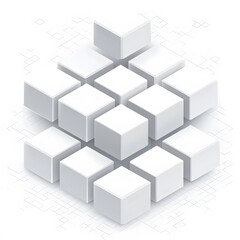 Obraz premium A minimalistic arrangement of white cubes in a sleek, abstract design, creating a contemporary tech feel.