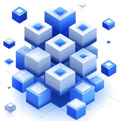 Abstract blue geometric cubes create a modern digital landscape, conveying depth and technological innovation.