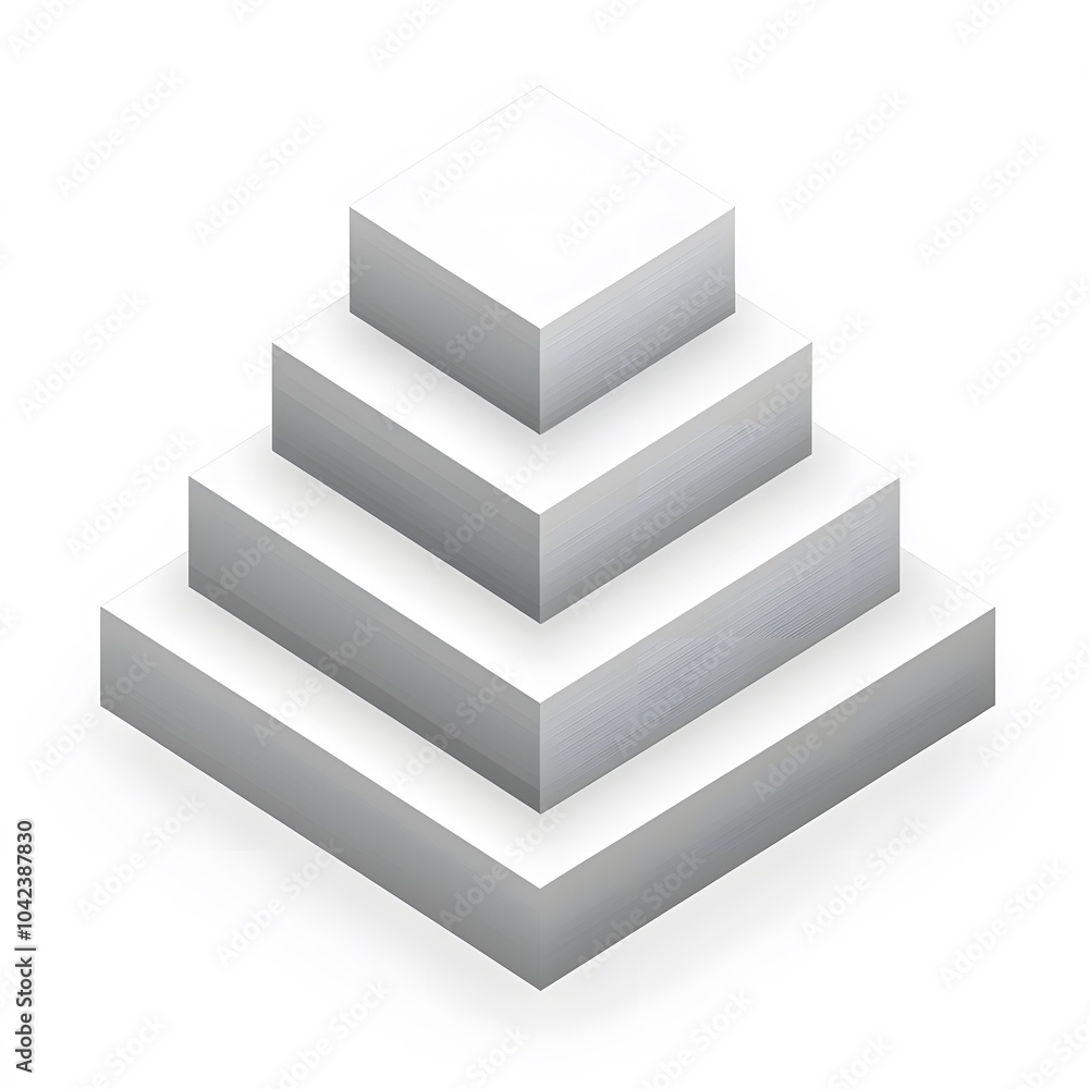 Poster abstract layers of white paper stacked in a pyramid formation, creating a clean and minimalist visua