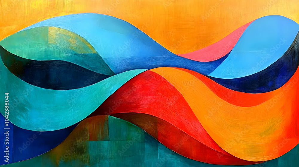 Poster abstract waves in vibrant colors create a dynamic visual rhythm.