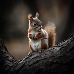 Squirrel, dark green forest.