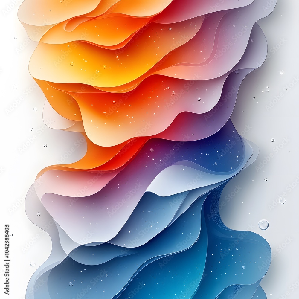 Poster a vibrant abstract design featuring undulating waves in warm and cool colors, creating a sense of fl