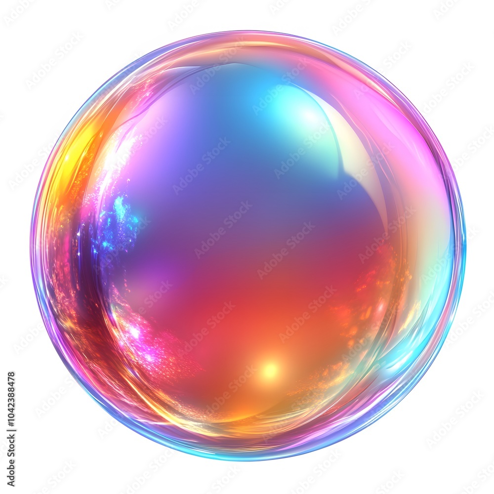 Poster a vibrant, iridescent soap bubble reflecting a spectrum of colors, creating a mesmerizing visual eff
