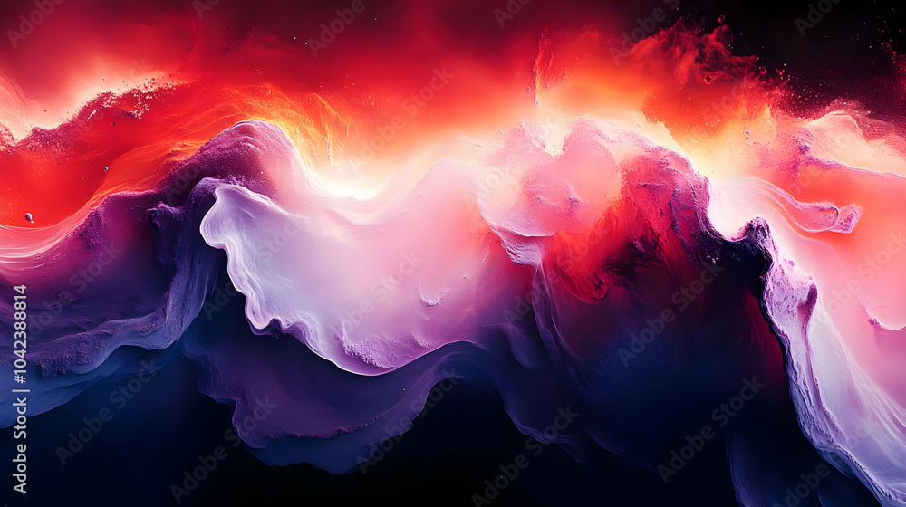 Poster abstract waves of vibrant colors creating a dynamic visual effect.