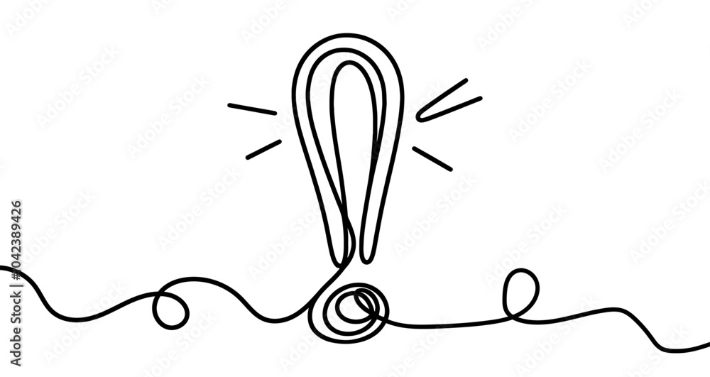 Poster continuous linear drawing of exclamation mark. one line drawing exclamation mark. exclamation mark i