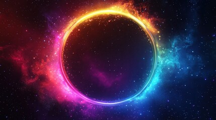 Bright Neon Circle Illustration in Cosmic Background