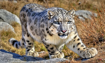 Fototapeta premium close up of a snow leopard in China
