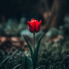 Red bloom in outdoor garden