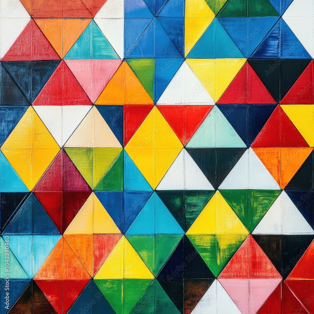 Aufkleber A colorful display of triangular patterns forms a striking geometric abstraction, showcasing diverse hues in a harmonious layout. Generative AI