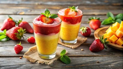 Refreshing and colorful summer slushies with strawberries, mango, and coconut