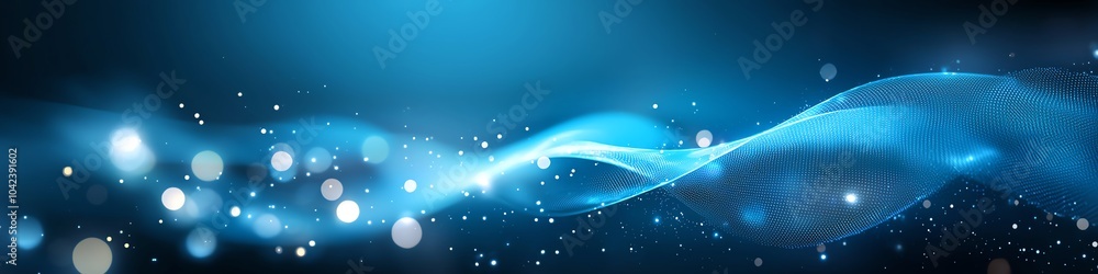 Poster abstract blue wave with glowing bokeh lights on a dark background, creating a serene and futuristic 