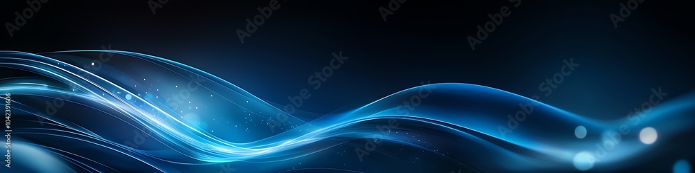 Poster Abstract blue waves on a dark background creating a smooth and dynamic digital flow, perfect for modern design concepts.