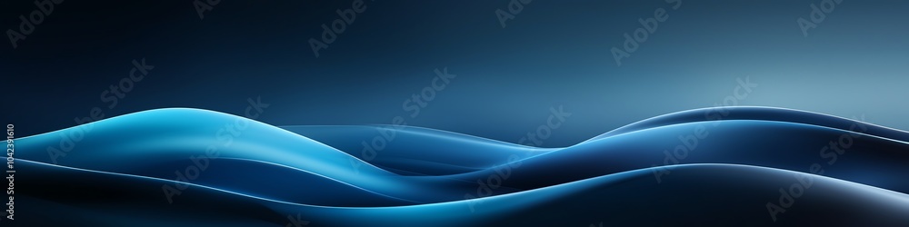 Poster abstract blue waves in a dark gradient background create a serene and calming visual effect, perfect