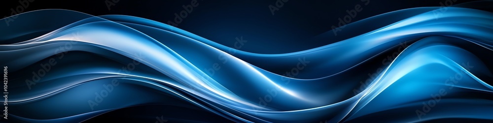 Poster abstract flowing blue waves on a dark background, showcasing elegant curves and smooth gradients in 