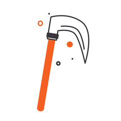 Halloween scythe with orange handle and spooky design, Vector